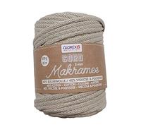 GLOREX 5 1006 12 - Cordoncino Macramè tessuto tortora, 500 g con 5 mm di spessore e 85 m di lunghezza, filato tessile super morbido per uncinetto, maglia, annodatura e design tessile