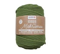 GLOREX 5 1006 15 - Cordoncino Macramè 5 mm, filato tessile morbidissimo in 60% cotone / 40% viscosa, per uncinetto, maglia, annodatura e design tessile, 500 g, ca. 85 m, tessuto oliva