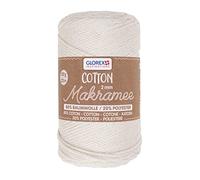 Glorex 5 1008 01 - Cotone macramè Color Crema, 250 g con Spessore di 2 mm e Lunghezza di 225 m, Filato di Cotone a Tripla Torsione per Uncinetto, Maglia, annodatura e Disegno