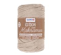 Glorex 5 1008 02 - Cotone macramè Color Tortora, 250 g con 2 mm di Spessore e 225 m di Lunghezza, Filato di Cotone a Tripla Torsione per Uncinetto, Maglia, annodatura e Disegno