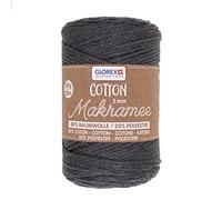 Glorex 5 1008 04 - Cotone macramè in Antracite, 250 g con 2 mm di Spessore e 225 m di Lunghezza, Filato di Cotone a Tripla Torsione per Uncinetto, Maglia, annodatura e Disegno