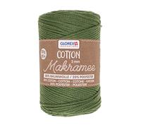Glorex 5 1008 05 - Cotone macramè in Oliva, 250 g con Spessore di 2 mm e Lunghezza di 225 m, Filato di Cotone a Tripla Torsione per Uncinetto, Maglia, annodatura e Disegno