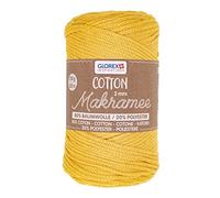 Glorex 5 1008 07 - Cotone macramè Giallo Senape, 250 g con Spessore di 2 mm e Lunghezza di 225 m, Filato di Cotone a Tripla Torsione per Uncinetto, Maglia, annodatura e Disegno