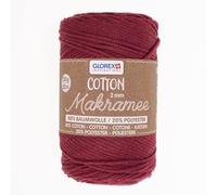 Glorex 5 1008 08 - Cotone macramè Bordeaux, 250 g con Spessore di 2 mm e Lunghezza di 225 m, Filato di Cotone a Tripla Torsione per Uncinetto, Maglia, annodatura e Disegno