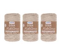 Glorex 5 1008 50 - Set di 3 cotoni macramè in 80% Cotone e 20% Poliestere, 250 g ciascuno in Tortora, Filato di Cotone Triplo Ritorto da 2 mm