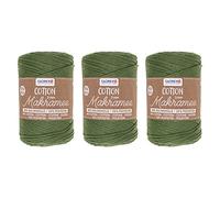 Glorex 5 1008 51-Set di 3 macramè in 80 20% Poliestere, 250 g ciascuno in Oliva, Filato di Cotone Triplo Ritorto da 2 mm, Colore Olive