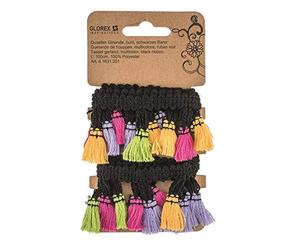 GLOREX 6 1631 201 - Ghirlanda con nappe, multicolore, 1 m, nastro nero, nero