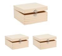 Glorex 6 1682 103 - Scatola in Legno di Pino, Quadrata, con Chiusura, Grande Circa 16 x 16 x 8,5 cm, FSC Mix, per dipingere, incollare o Decorare con Il Ferro da Bollo (Confezione da 3)