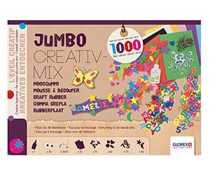 GLOREX 6 2245 030 - Miscela creativa di gommapiuma Jumbo con fogli di gommapiuma, lettere e numeri, pezzi fustellati, colla artigianale, ecc. per l'artigianato creativo