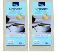 GLOREX 6 8070 201 - Keramiplast, Argilla per Modellare indurente all'Aria, Bianca, Circa 1000 g, pronta all'Uso e malleabile, a Base Naturale (Confezione da 2)