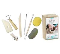 GLOREX 6 8075 301K - Set per creativi: argilla morbida da 2500 g in bianco, indurimento all'aria o cottura e set da 8 pezzi con strumenti di modellazione resistenti