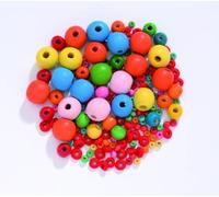 Glorex Perline di Legno Mix di Sfere Puntini Colorati, Legno, Multicolore, 6.5 x 8 x 1 cm