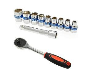 Gloriashoponline CHIAVE A CRICCHETTO REVERSIBILE 1/2" KIT 9 BUSSOLE ESAGONALI BUSSOLA DA 8 24 MM