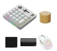GLORIOUS MMO Set: Tastierino Numerico GMMK Numpad Wireless, Manopola Alluminio Oro, Mouse Model I 2 Wireless Bianco, Poggiapolsi per Mouse in Legno Onice e Tappetino Mouse XL
