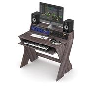 Glorious Sound Desk Compact Walnut - Station de travail de studio compacte au design intelligent avec grande surface de travail, compartiment à clavier coulissant