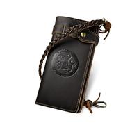 Glorixen Portafoglio bifold da uomo in pelle Crazy Horse, stile retrò, con catena rimovibile e design organizer per libretto degli assegni, Marrone scuro, M, Vintage