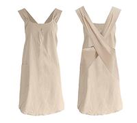 Glorlliant Tinta Unita Cotone Lino Grembiule con Tasche Stile Giapponese, Halter Bendaggio Crociato Grembiuli Retrò Letteratura Bavaglino da Donna per Cucina