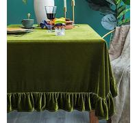 GLORY SEASON Velvet Tablecloth Luxurious Solid Rectangle Table Cloth,Oblong Retro Farmhouse Ruffle Tablecloths Washable Table Cover for Party Wedding Baby Shower Kitchen Dinning Tabletop Decoration