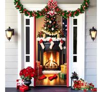 Gloryboom 2025 Christmas and Halloween Front Door Decoration, Elastic Door Covers, 35x79 Inch Halloween Fitted Elastic Fabric Stretchable Stretch Door Cover (a-4,90x200cm/35.4*78.7in)