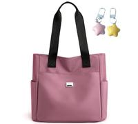 Gloryboom Shoulder Bag for Women, Large Capacity Waterproof Multi Pockets Nylon Tote Bag Travel Purse for Work (Pink)