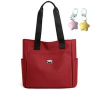 Gloryboom Shoulder Bag for Women, Large Capacity Waterproof Multi Pockets Nylon Tote Bag Travel Purse for Work (Red)