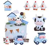 Gloryit Decorazioni Torta Animali da Fattoria, Decori per Torta a Tema Animali da Fattoria,Decorazione Torta Animali Fattoria,Adatte per Decorare le Torte Compleanno Bambini (Blu)