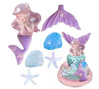 Gloryit Decorazioni Torta Topper Compleanno Sirena,Decorazioni Torta Compleanno Sirena,Topper per torta sirenetta viola Decorazione per torta Under the Sea Conchiglia Topper Mermaid Party