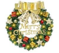 GLOSKIN Ghirlanda Natalizia 30CMGhirlanda Natalizia Per Porta Dotata di1Fiocco Dorato2Campanelli Dorati4luminose Stelle a Cinque Punte e 30 luci LED Bianche CaldeDecorazione Corona Natalizia Per Porta