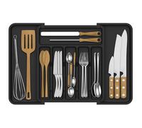 GLOSKIN Porta Posate Cucina Cassetto, Portaposate da Cassetto con 8 Scomparti Extra-Larghi, Organizer Posate Silicone da 37 * 32 cm, per l'Organizzazione Del Cassetto, Nero