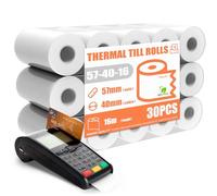 GLOSKIN Rotoli POS 57 mm x 16 m x 40 mm, Rotoli Cassa, Carta Termica,Lettore di Carte ATM e Carta di Credito Hot Coil, POS Terminal (30 Bobine)