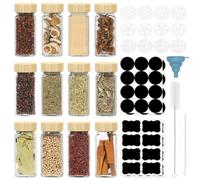 GLOSKIN Set porta spezie per cucina, barattoli vetro con coperchio con coperchi di bambù, 12 vasetti vetro piccoli da 120 ml con coperchi diffusori, etichette impermeabili, imbuto
