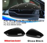 Gloss Black Side Wing Mirror Caps Cover For Audi A3 8Y 20-25 Without Lane Assist
