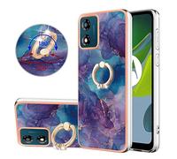 Glossy Marble Case for Motorola MOTO E13 Electroplating PC Cover + 360 Ring 2 in 1 Glitter Cute Phone Case Girls with Stand Hybrid Marble BackCover Shockproof Bumper Cases Ring Holder - Viola Marble