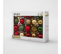 GLOUPIE Box 42 Palline Per Albero Di Natale In Vetro Resistente Multicolor, 3 Misure Ø 7, 6, 5 cm, In Diverse Finiture,Confezione Elegante