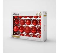 GLOUPIE Box 42 Palline Per Albero Di Natale In Vetro Resistente Rosso, 3 Misure Ø 7, 6, 5 cm, In Diverse Finiture,Confezione Elegante