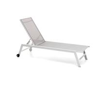 GLOUPIE Lettino Prendisole Da Giardino Alamos Pieghevole In Alluminio Verniciato Bianco Con Ruote Posteriori, Impilabile E Regolabile In 5 Posizioni, L 192 x P 60 x H 91 Cm, Seduta In Textilene