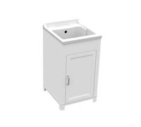 GLOUPIE Mobile Lavatoio Wash Bianco Con 1 Anta Con Vasca, L 45 x P 50 x H 85 cm,