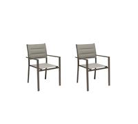 GLOUPIE Set 2 Poltrone Da Esterno Alamos Con Braccioli, In Alluminio Verniciato Marrone, Impilabili, L 57 x P 58 x H 86 Cm, Seduta Confortevole In Textilene Per Arredo Giardino