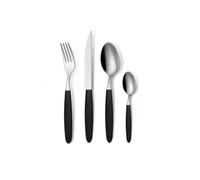 GLOUPIE Set 24 Posate Light Nero Per 6 Persone in Acciaio Inox e Manico In ABS Made In Italy Lavabili In Lavastoviglie