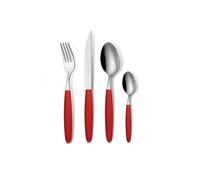 GLOUPIE Set 24 Posate Light Rosso Per 6 Persone in Acciaio Inox e Manico In ABS