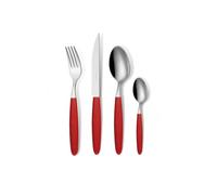 GLOUPIE Set 24 Posate Light Rosso Per 6 Persone in Acciaio Inox e Manico In ABS Made In Italy Lavabili In Lavastoviglie