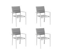 GLOUPIE Set 4 Poltrone Da Esterno Alamos Con Braccioli, In Alluminio Verniciato Bianco, Impilabile, L 57 x P 58 x H 86 Cm, Seduta Confortevole In Textilene Per Arredo Giardino