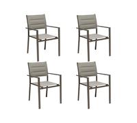 GLOUPIE Set 4 Poltrone Da Esterno Alamos Con Braccioli, In Alluminio Verniciato Marrone, Impilabili, L 57 x P 58 x H 86 Cm, Seduta Confortevole In Textilene Per Arredo Giardino