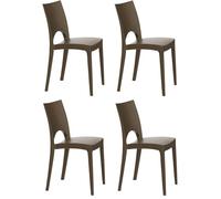 GLOUPIE Set 4 Sedie Utah In Polipropilene Moka, Impilabili, Dimensioni 51 x 49 x 80 Cm, Per Interno Ed Esterno, Giardino, Bar, Cucina, Made In Italy, Resistente Al Sole E Alle Intemperie
