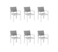 GLOUPIE Set 6 Poltrone Da Esterno Alamos Con Braccioli, In Alluminio Verniciato Bianco, Impilabile, L 57 x P 58 x H 86 Cm, Seduta Confortevole In Textilene Per Arredo Giardino
