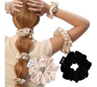 Glov Scrunchies Satin Set 2 Colori: Sparkling Wine e Nero Accessori Capelli Eleganti Morbidi Versatili per Ponytail e Bun Stile Chic e Senza Segni Comfort e Resistenza