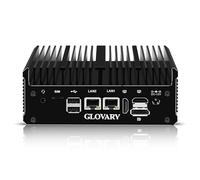 Glovary Fanless Mini PC J6412 4 Core, 2 x 2.5GbE LAN Industrie PC, 4K 2HD DP 3 Display Home Office Mini Computer, Barebone NO RAM NO SSD, 2RS232 COM, SIM Slot, USB-C Port, WiFi, BT