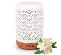 Glovios Diffusore di Oli Essenziali, 100 ml Ceramica Umidificatore Oli Essenziali con 7 Colori LED, Diffusore Aromi Ambiente, Timer, Diffusore Elettrico per Casa Ufficio, Spegnimento Automatico