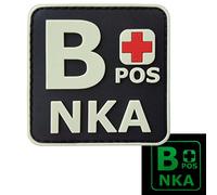 Glow Dark BPOS B+ NKA Blood Type No Known Allergies Tactical Morale PVC Rubber Touch Fastener Patch
