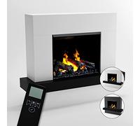 GLOW FIRE Caminetto a vapore acqueo HERA - Caminetto elettrico con riscaldamento e fuoco, console in legno con inserto LED Opti-myst brevettato, 126x110x32 cm - Bianco